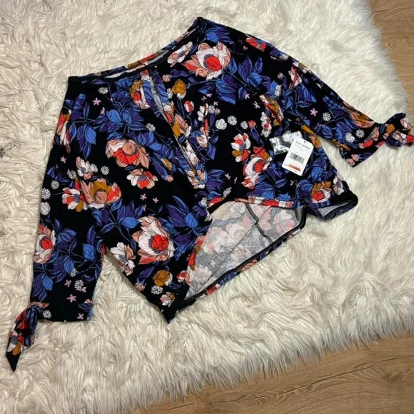 Free People Black Floral Blouse with Purple, Red & Orange Accents - Picture 3 of 13